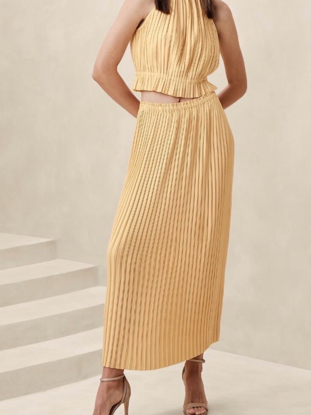 Banana Republic Factory Golden Micro-Pleated Maxi Skirt